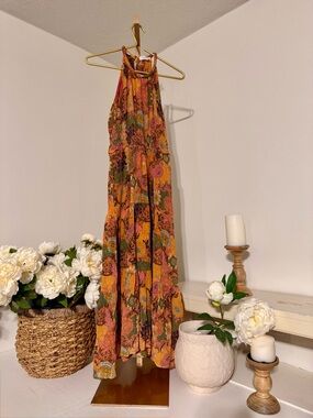 A.L.C. Multicolor Floral Halter Maxi Dress - Orange, Pink, Green